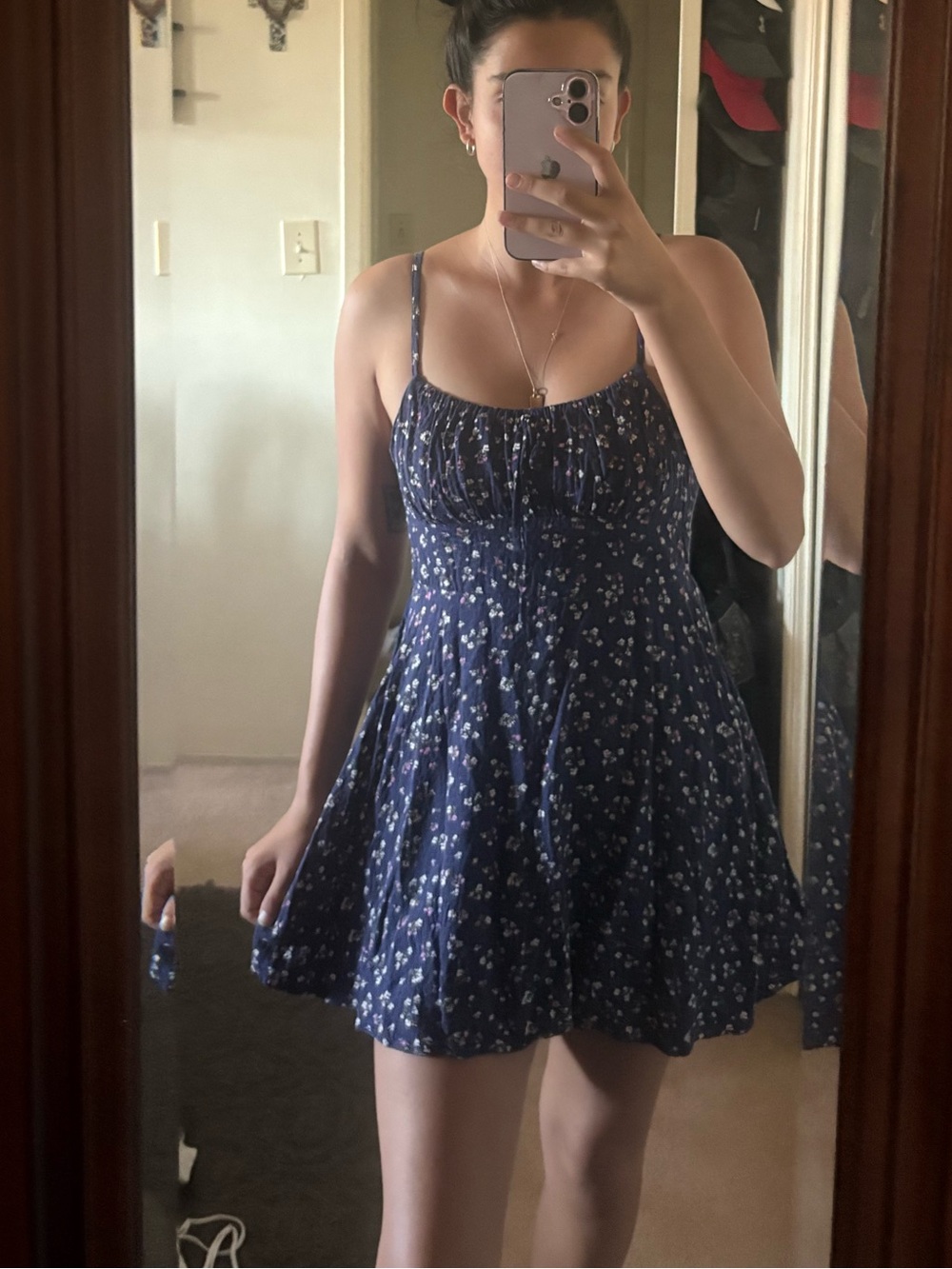 Floral Navy Blue Spaghetti-Strap Sundress